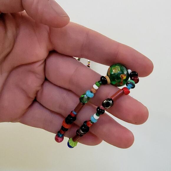 Boho Multicolor Beaded Necklace with Glass and Ceramic Beads Eclectic Jewelry - Picture 9 of 10